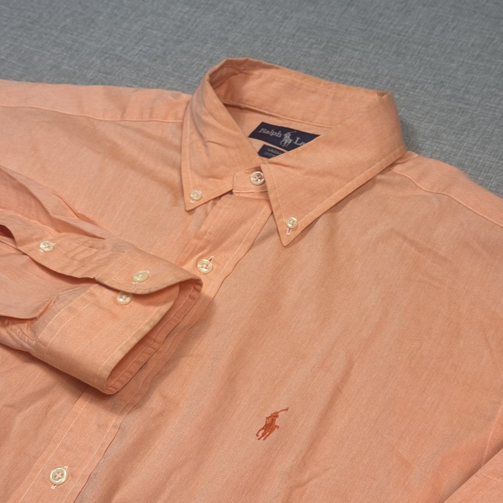Ralph Lauren Yarmouth Button-Down Shirt Mens 16 32/33 Orange Cotton Embroidered
